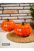 Rembox 2'li Büyük Boy Bal Kabağı Dekoratif Saklama Kabı - Baharatlık Şekerlik 2'li Obje thumbnail 2