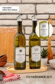 Rembox Ahşap Stantlı 2'li Yağ Şişesi - Zeytinyağı Sıvıyağ Şişesi - Dekoratif Yağdanlık Yağlık 750 ml thumbnail 1