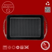 Lava Döküm Dikdörtgen Izgara Tavası Döküm Demir Yekpare Çift Kulplu Ölçü 22x32cm.-Bordo thumbnail 4