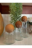 Bade Home 3'lü Ahşap Top Mantar Kapaklı Cam Kavanoz Seti Şekerlık Çerezlik Ve Baharatlık Ve Saklama Kabı thumbnail 1