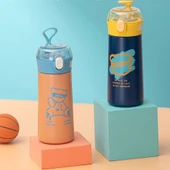 Çelik Matara Silikon Pipetli Ayıcıklı Suluk- Mavi thumbnail 3