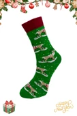 Yılbaşı Temalı Yeşil Geyik Desenli Yılbaşı Çorabı – Unisex 36-42 thumbnail 1