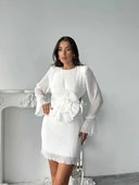 Uzun Kollu, Yuvarlak Yakalı Pileli Mini Elbise thumbnail 1