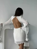 Uzun Kollu, Yuvarlak Yakalı Pileli Mini Elbise thumbnail 5