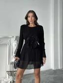 Uzun Kollu, Yuvarlak Yakalı Pileli Mini Elbise thumbnail 8