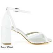 Erkan Saçmacı Charlotte Beyaz Vegan Çapraz Bantlı Fileli Kalın Topuklu Gelin Ayakkabısı thumbnail 2