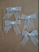 Pratikbox Orta boy Fiyonk 2cm Tül/ Beyaz Gül yarım inci /50 adet thumbnail 2