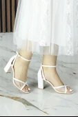 Erkan Saçmacı Charlotte Beyaz Vegan Çapraz Bantlı Fileli Kalın Topuklu Gelin Ayakkabısı thumbnail 6