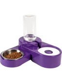 Miapet Köşeli Ayarlanabilir Hazneli Çelik Taslı Kedi Köpek Mama ve Su Kabı Seti Mor 1000 ml thumbnail 1