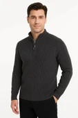 MDB Erkek Yarım Fermuarlı Triko Kazak – elanik Örgü, Dik Yaka, Pamuklu Dokuma, Regular Fit Uzun Kollu Kışlık odel  Füme thumbnail 3