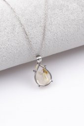 Golden Rutilli Kuvars Doğal Taş 925 Ayar Gümüş Kolye - 2