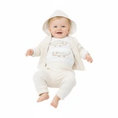 Önü Çıtçıtlı Hırkalı Erkek Bebek Takım 3lü Set thumbnail 5