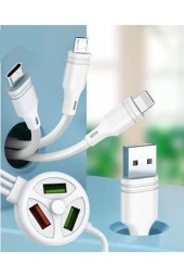 FİLONLİNE ŞARJ KABLOSU EXTENDED DATA CABLE 3 PLUG & 3 USB PORT 3.1A MICRO, IPHONE, TYPE-C DATA KABLO thumbnail 1