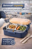 Lacivert Benmarili Paslanmaz Çelik Yemek Kabı 2 Bölmeli Beslenme Kabı Saklama Kabı Lunch Box thumbnail 2