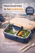 Lacivert Benmarili Paslanmaz Çelik Yemek Kabı 2 Bölmeli Beslenme Kabı Saklama Kabı Lunch Box thumbnail 3