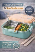 Turkuaz Benmarili Paslanmaz Çelik Yemek Kabı 2 Bölmeli Beslenme Kabı Saklama Kabı Lunch Box thumbnail 3
