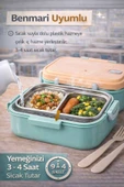 Turkuaz Benmarili Paslanmaz Çelik Yemek Kabı 2 Bölmeli Beslenme Kabı Saklama Kabı Lunch Box thumbnail 2