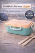 Turkuaz Benmarili Paslanmaz Çelik Yemek Kabı 2 Bölmeli Beslenme Kabı Saklama Kabı Lunch Box thumbnail 4