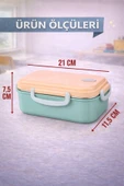 Turkuaz Benmarili Paslanmaz Çelik Yemek Kabı 2 Bölmeli Beslenme Kabı Saklama Kabı Lunch Box thumbnail 5