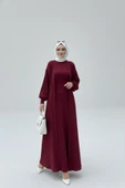 NEW Bordo Fitilli Triko İkili Takım | Balon Kollu Uzun Hırka ve Elbise Seti thumbnail 2