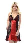 Kırmızı Siyah Dantelli Saten Gecelik thumbnail 1