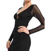 Kadın Siyah Uzun Elbise 15331585 thumbnail 4