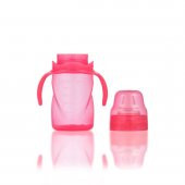 Mamajoo Kulplu Eğitici Bardak 270 ml & İnek Desenli Kaşık Çatal Seti / Pembe - 4