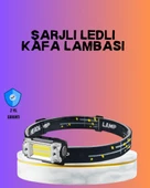 Beyaz Led Işık Sensörlü Kafa Lambası Lityum Batarya Led El Fenerli Şarjlı thumbnail 1