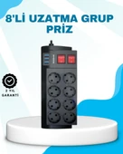 Isıya Dayanıklı Termal Akım Korumalı 8'li Priz ve 3 USB Girişli Uzatma Kablosu thumbnail 1