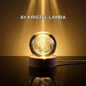 3D Lazer İşlemeli Ay Küresi Ahşap Standlı USB Bağlantılı Dekoratif Lamba thumbnail 1