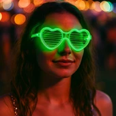 Yeşil LED Işıklı Kalp Gözlük – 3 Modlu Parti & Glow Gözlüğü thumbnail 2