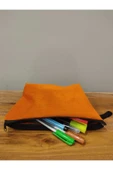 Elbasan Tekstil Turuncu Kadife Yıkanabilir Fermuarlı Tek Göz Bez Kalemlik Makyaj Çantası thumbnail 2