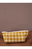 Elbasan Tekstil Sarı Pötikareli Yıkanabilir Fermuarlı Tek Göz Bez Kalemlik Makyaj Çantası thumbnail 2
