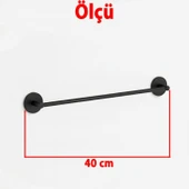 Metal Uzun Havluluk 40 cm Siyah Duvara Monte Vidalı Lüks Banyo Havlu Askılığı Modern Mat Tasarım thumbnail 3