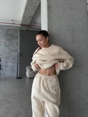 3 iplik şardonlu Lastik paça eşofman bej p510439 thumbnail 2