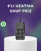 6 Prizli Çoklu Uzatma Kablosu USB Type-C Hızlı Şarj Termal Koruma thumbnail 1