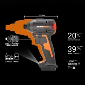 WORX WX265 20Volt 2.0Ah Li-ion Çift Akülü 200Nm Kömürsüz Profesyonel Şarjlı Darbeli Tornavida thumbnail 3