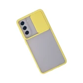 Samsung Galaxy S21 Fe Kılıf Palm Buzlu Kamera Sürgülü Silikon - Sarı thumbnail 3