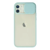 İphone 12 Kılıf Palm Buzlu Kamera Sürgülü Silikon - Turkuaz thumbnail 1