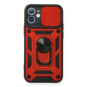 İphone 12 Kılıf Pars Lens Yüzüklü Silikon - Kırmızı thumbnail 1