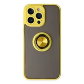 İphone 14 Pro Kılıf Montreal Yüzüklü Silikon Kapak - Sarı thumbnail 1