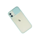 İphone 12 Kılıf Palm Buzlu Kamera Sürgülü Silikon - Turkuaz thumbnail 3