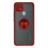 Oppo A15 Kılıf Montreal Yüzüklü Silikon Kapak - Kırmızı thumbnail 1
