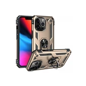 İphone 14 Pro Max Kılıf Sofya Yüzüklü Silikon Kapak - Gold thumbnail 2