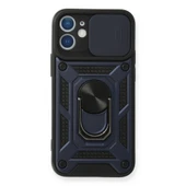 İphone 12 Mini Kılıf Pars Lens Yüzüklü Silikon - Lacivert thumbnail 1