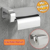 Metal Tuvalet Kağıtlık Aparat WC Kağıt Standı Kapaklı Paslanmaz Sağlam Kaliteli Krom thumbnail 1