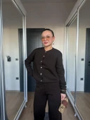 Kadın Triko Hırka Koyu Kahve thumbnail 2