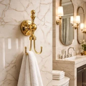 Lüks İkili Askılık Gold Altın Metal Duvar Askısı Havlu Bornoz Vestiyer İçin Dayanıklı Şık Tasarım thumbnail 5