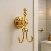 Lüks İkili Askılık Gold Altın Metal Duvar Askısı Havlu Bornoz Vestiyer İçin Dayanıklı Şık Tasarım thumbnail 4