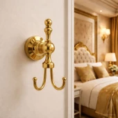 Lüks İkili Askılık Gold Altın Metal Duvar Askısı Havlu Bornoz Vestiyer İçin Dayanıklı Şık Tasarım thumbnail 1
